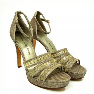 Adrianna Papell Womens Gold Rhinestones Mesh Platform Pump Heels